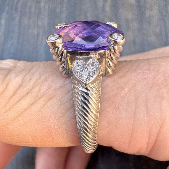 JUDITH RIPKA Sterling Silver Amethyst Ring w Hearts & CZ Size 8 - 925 Vintage - Picture 4 of 13